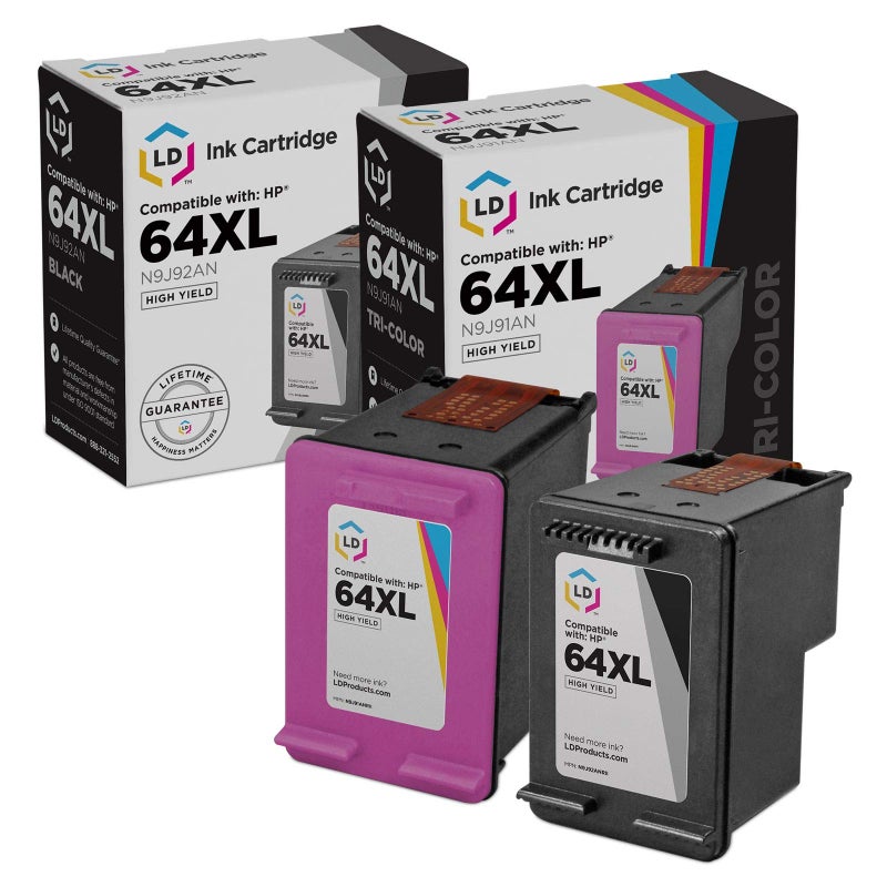 LD Products Remanufactured Ink Cartridge Replacements for HP 64XL High Yield (1 Black, 1 Color, 2-Pack) Compatible w HP Envy 6220 6232 6252 6255 7120 7130 7132 7155 7164 7800 7820 7858 7864 and More - Image 1